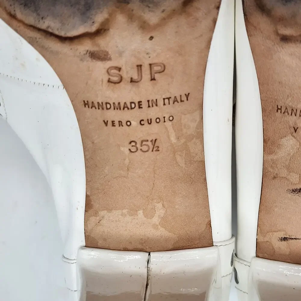SJP Sarah Jessica Parker Tartt Pierce White Patent Mary Jane Heel EU 35.5 US 5.5